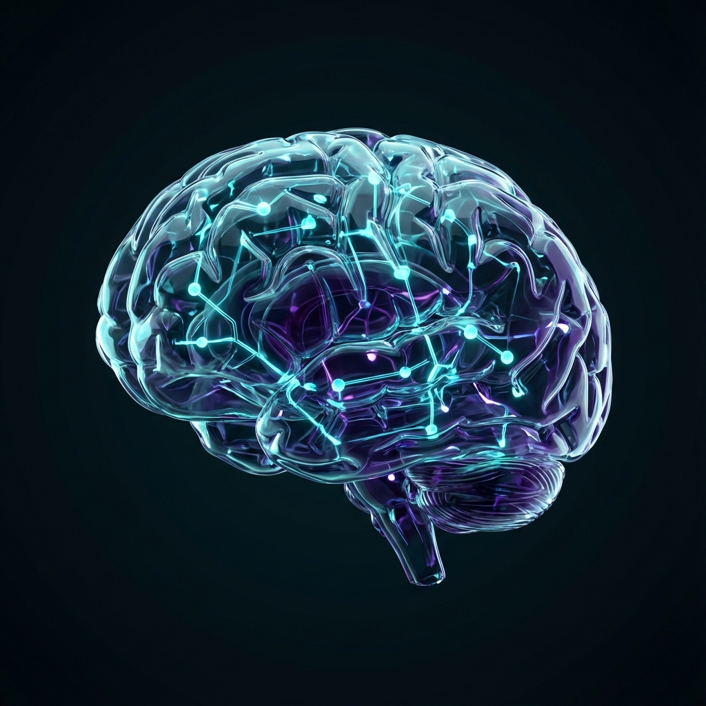 Abstract visualization of a digital brain using complex logic pathways, representing reasoning AI models.