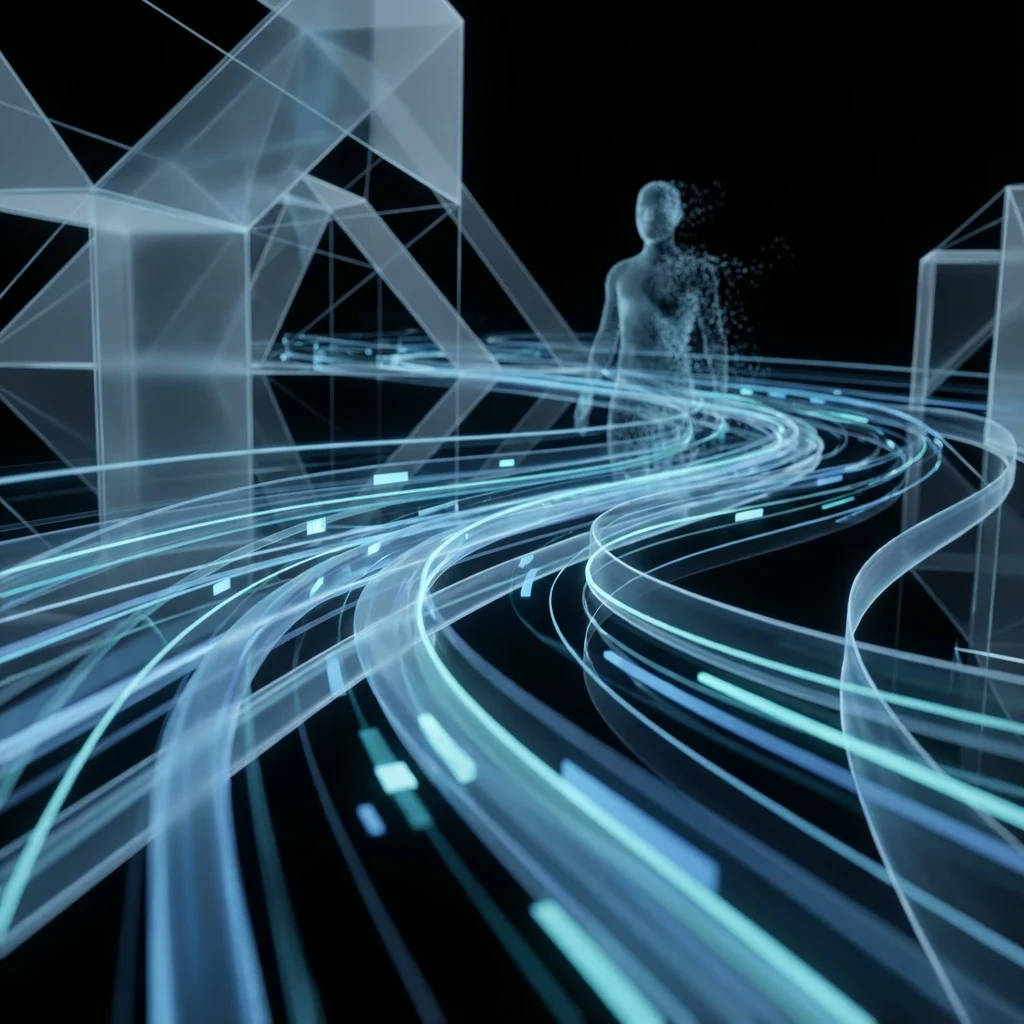 Abstract visualization of invisible AI infrastructure data flows