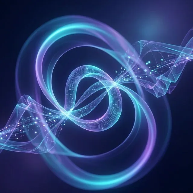 Abstract visualization of an AI recursively improving its own code in an infinite loop