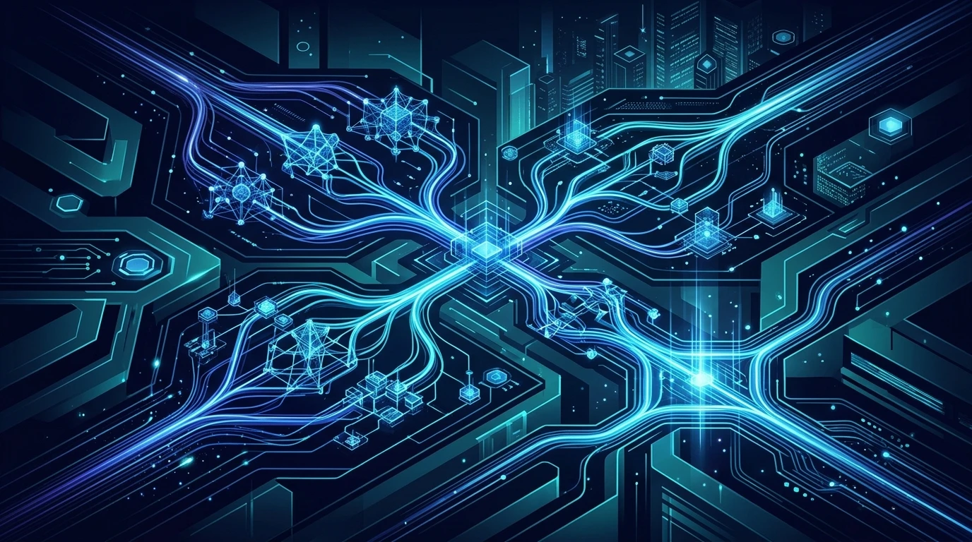 Abstract digital illustration of parallel cognitive reasoning paths in AI agents.