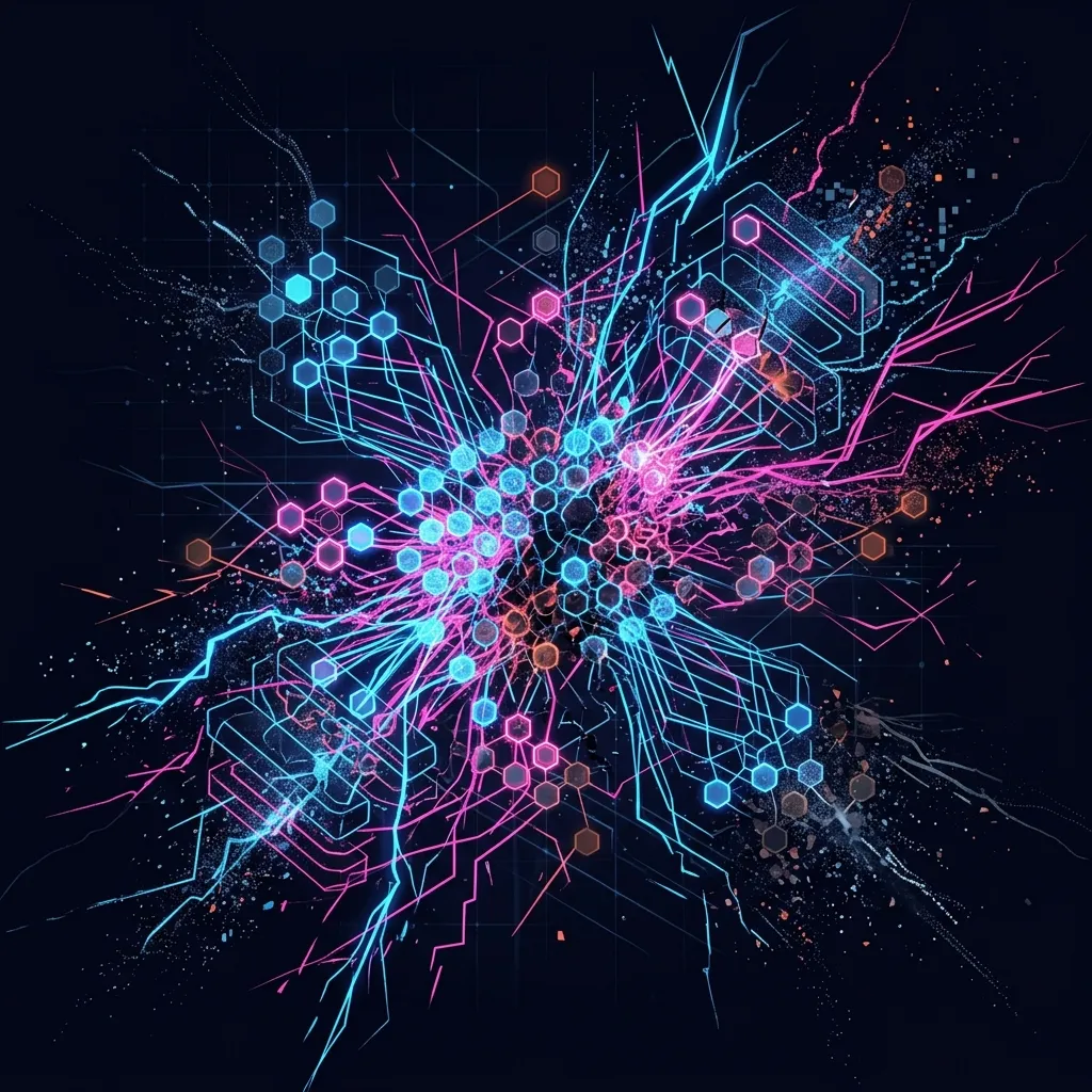 An abstract neon representation of attention decay and cognitive overload in a neural network.