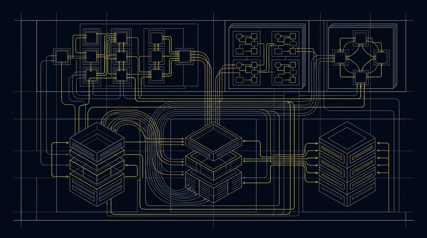 Minimalist dark slate blueprint schematic illustrating Hugging Face Enterprise Endpoints vLLM serving and private hub architecture.